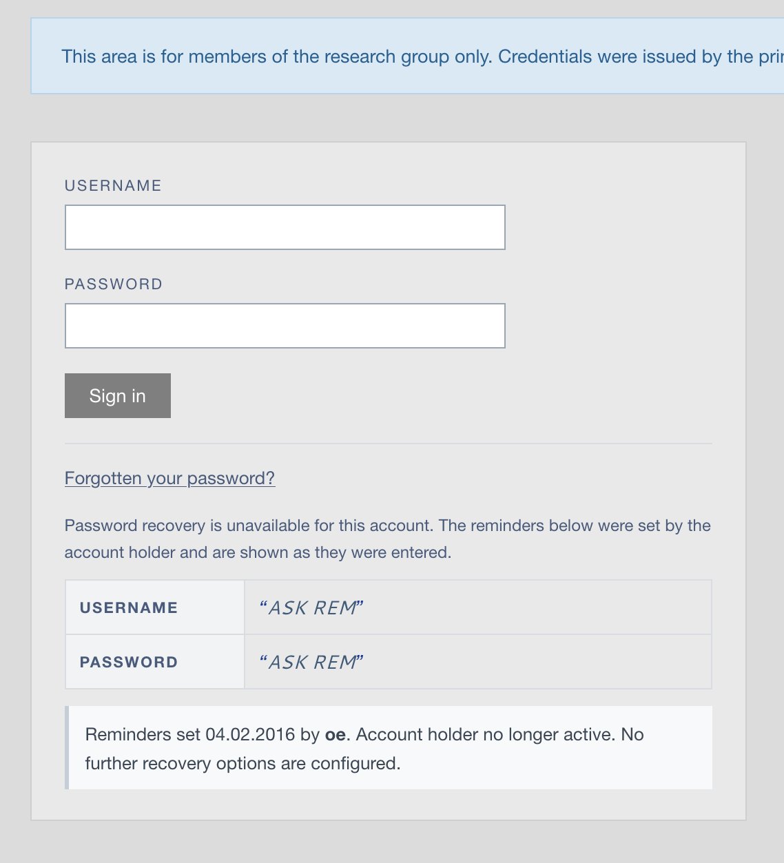 USERNAME: 'ASK REM' PASSWORD: 'ASK REM'